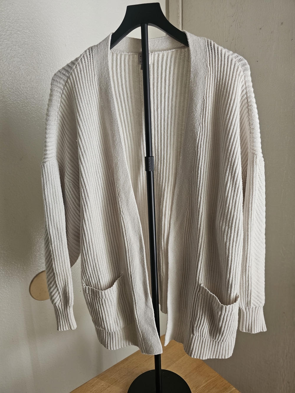 Cream Open-Front Ribbed Knit Women's Cardigan